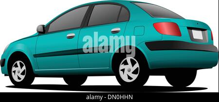 Green colored car sedan on the road. Vector illustration Stock Vector ...