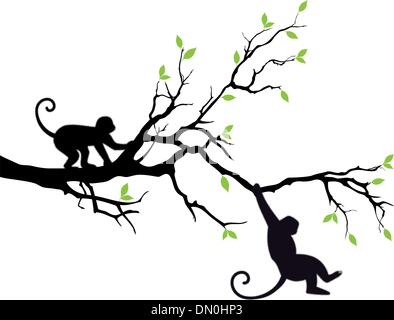 monkeys on tree, vector Stock Vector