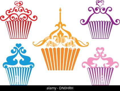 set of cupcake designs, vector Stock Vector
