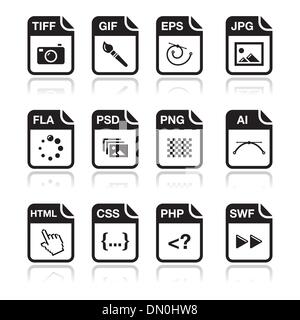 File type black icons - graphic and web design, web development Stock Vector
