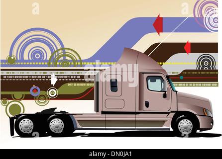 Abstract hi-tech background with pink truck image. Vector illust Stock Vector