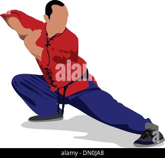 Wushu. KungFu.The sportsman in a position. Oriental combat sport Stock Vector