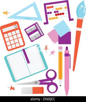 School accessories set isolated on white Stock Vector