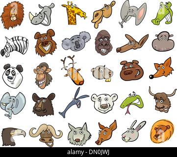 Cartoon wild animals heads huge set Stock Vector