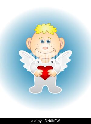 Boy angel with valentine heart Stock Vector