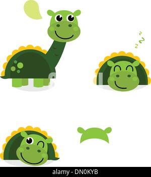 Cute green dinosaur set isolated on white Stock Vector