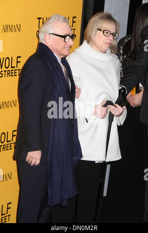 New York, USA. 17th Dec, 2013. Director MARTIN SCORSESE and his wife HELEN MORRIS attend the New York premiere of 'The Wolf of Wall Street' held at the Ziegfeld Theater. Credit:  Nancy Kaszerman/ZUMAPRESS.com/Alamy Live News Stock Photo