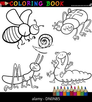 Insects and bugs for Coloring Book or Page Stock Vector