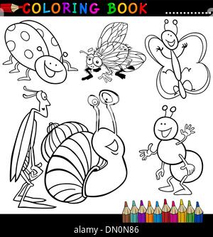 Insects and bugs for Coloring Book or Page Stock Vector