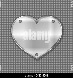 metal heart label on steel background Stock Vector