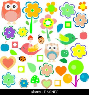 animals and nature design elements. vector retro background Stock Vector