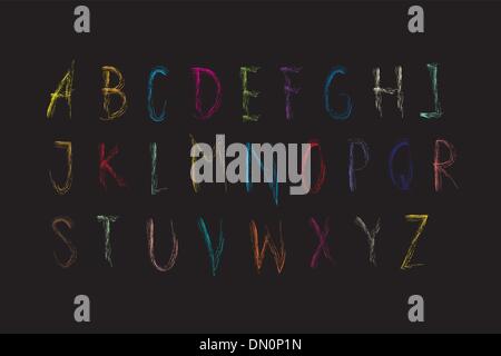 Alphabet A - z font colouful Crayon Stock Vector