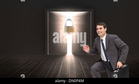 Composite image of cheerful businessman in a hury Stock Photo