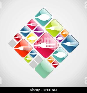 Cutlery glassy web icons background Stock Vector