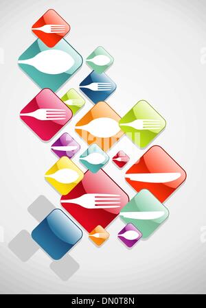 Arrow shaped food glossy icons background Stock Vector