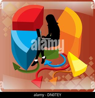 business woman in the center of a pie chart Stock Vector