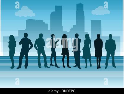 illustration of business people walking with cityscape in backgr Stock Vector