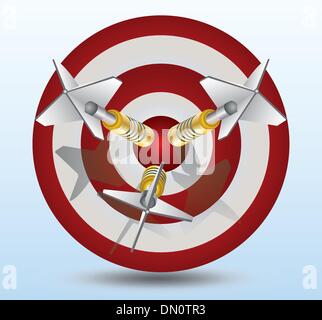 three dart pin in a dart target Stock Vector