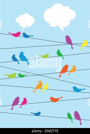 Birds on a wire vector illustration on white background Stock Vector ...