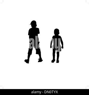 Vector silhouettes of two boys Stock Vector
