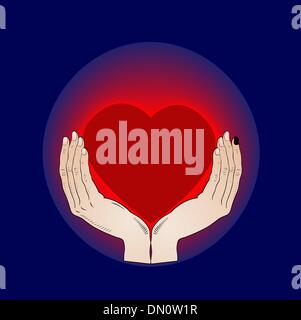 shining heart in the hands - vector Stock Vector