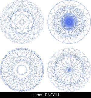 Set of vector guilloche rosettes certificate or diplomas, decorative elements Stock Vector