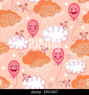 Seamless pattern with balloons and clouds Stock Vector