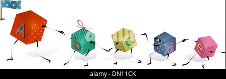 Funny Toy Blocks Walking in a Row Stock Vector