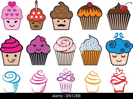 Cute cupcake designs, vector set Stock Vector