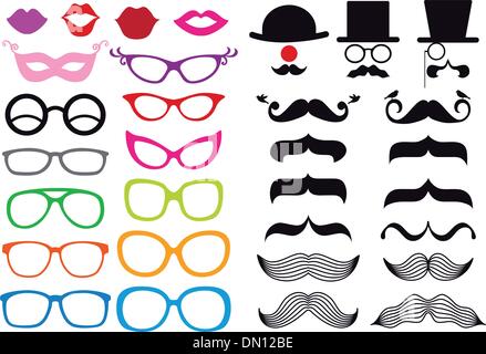 mustache and spectacles, vector set Stock Vector