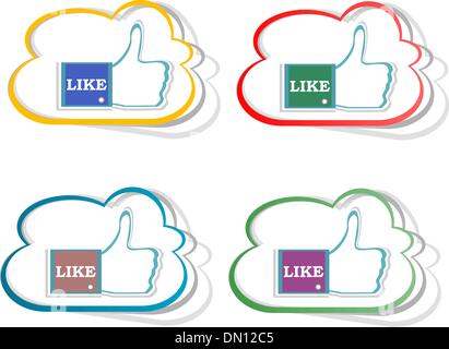 Thumb up hand with word like stickers set. Vector Stock Vector