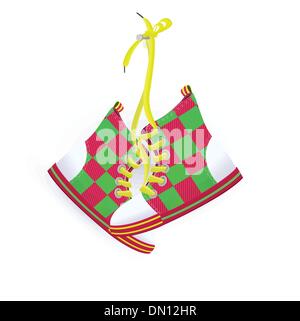 Two sneakers hanging on nail Stock Vector