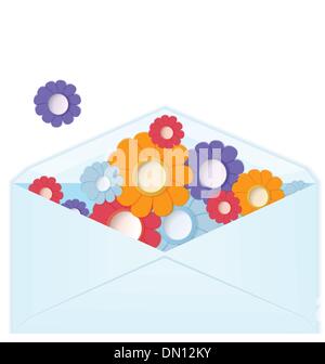 blue envelope filed with realistic paper crafted flowers Stock Vector