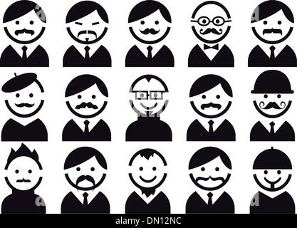heads with mustaches, vector set Stock Vector