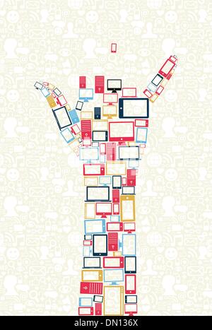 Social media gadgets icons in hand shape concept Stock Vector