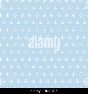Seamless pattern with white anchors on blue background Stock Vector