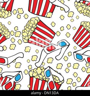 Vector seamless pattern with cinema symbols. Popcorn and 3d glasses Stock Vector
