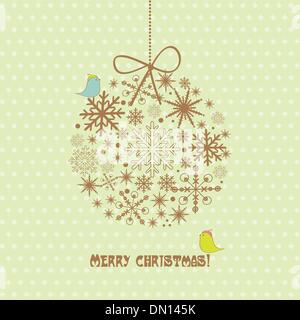 Cute christmas card with two birds on the ball Stock Vector