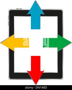 Vector illustration of tablet pc with arrows. business Stock Vector