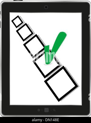 Tablet computer with check box on the screen, vector Stock Vector