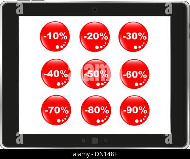 Business dashboard with a sale stickers in a pc tablet Stock Vector
