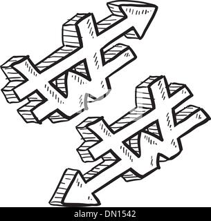 Korean won currency value sketch Stock Vector