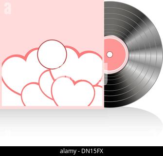 vinyl in cover with red love heart Stock Vector