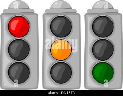 The set  of cartoon traffic lights. eps10 Stock Vector