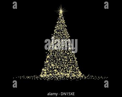 green christmas tree on red paper art abstract background with sky and ...