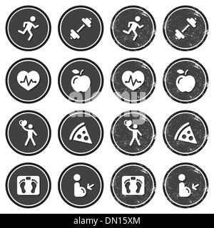 Health and fitness icons retro labels set Stock Vector