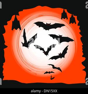 Halloween background - flying bats in full moon Stock Vector Image ...