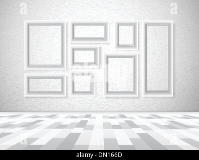 Interior picture frames on white wall Stock Vector