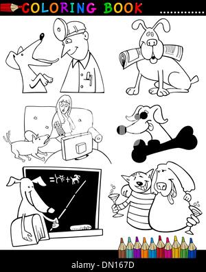 Cartoon Dogs for Coloring Book or Page Stock Vector