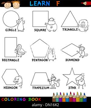 Basic Shapes with Animals for Coloring Stock Vector